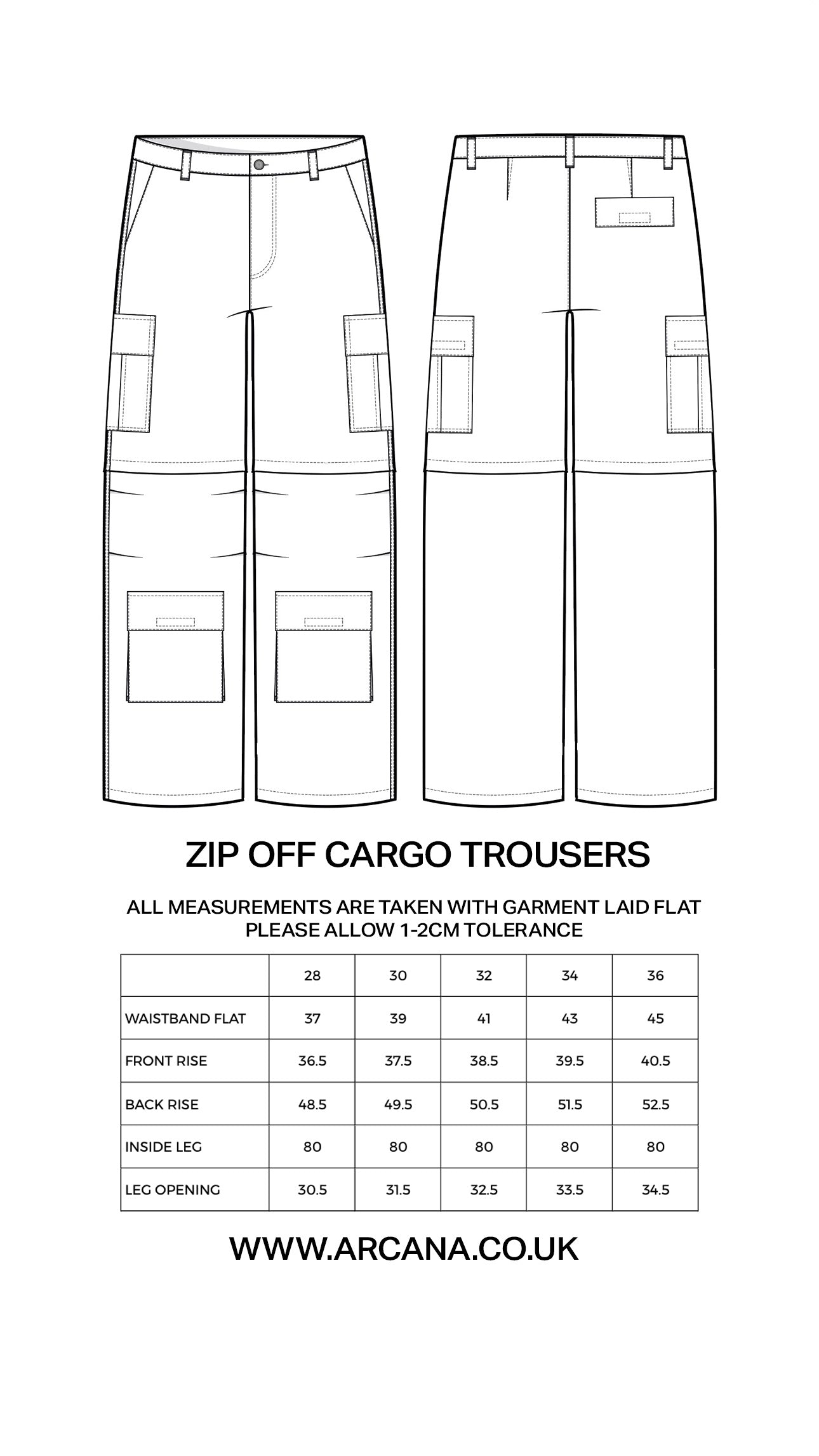 Cargo pants sale size chart